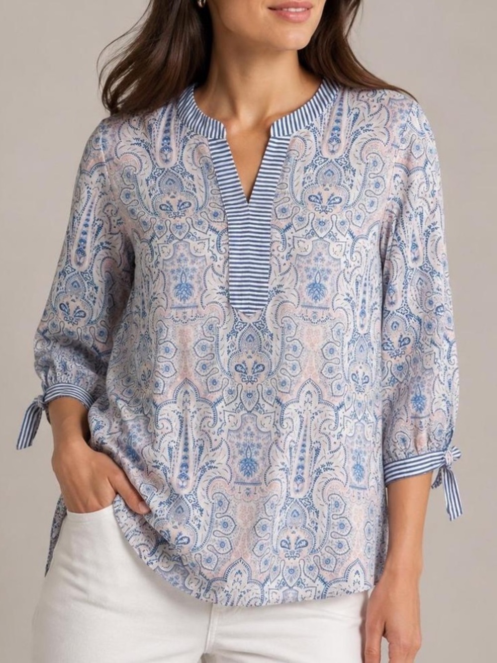 Talbots 100% cotton v neck paisley top
